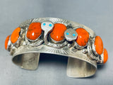 Important Vintage Native American Zuni Coral Sterling Silver Turqauois Eyes Snake Bracelet-Nativo Arts