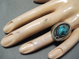 Heavy Vintage Native American Navajo Kingman Turquoise Sterling Silver Ring Old-Nativo Arts