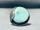 Authentic Vintage Native American Navajo Sterling Silver Leaf Turquoise Ring Old-Nativo Arts