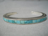 Thick Sturdy Vintage Native American Navajo Turquoise Inlay Sterling Silver Bracelet Old-Nativo Arts