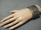 Expert Hand Tooled Wide Vintage Native American Navajo Sterling Silver Bracelet-Nativo Arts