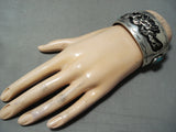 Detailed Vintage Native American Navajo Running Horse Turquoise Sterling Silver Bracelet-Nativo Arts