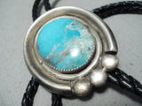 Heavy Vintage Native American Navajo Morenci Turquoise Sterling Silver Bolo Tie Old-Nativo Arts