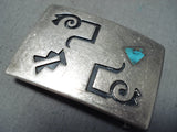 Tremendous Vintage Hopi Native American Turquoise Sterling Silver Buckle Old-Nativo Arts