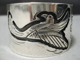 Huge Heavy Flying Birds Vintage Native American Navajo Concho Sterling Silver Bracelet Old-Nativo Arts