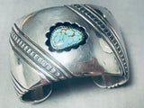 Oblique Work Vintage Native American Navajo #8 Turquoise Sterling Silver Bracelet Old-Nativo Arts