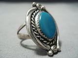 Amazing Vintage Native American Navajo Blue Gem Turquoise Sterling Silver Ring Old-Nativo Arts