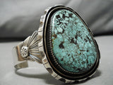 One Of The Largest Green Turquoise Vintage Native American Navajo Sterling Silver Bracelet Old-Nativo Arts