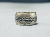 Dark Patina Vintage Native American Navajo Sterling Silver Ring Old-Nativo Arts