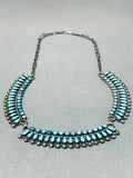 Early Vintage Native American Zuni Blue Gem Turquoise Petit Point Sterling Silver Necklace-Nativo Arts