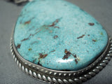 Signed Vintage Native American Navajo Kingman Turquoise Sterling Silver Necklace-Nativo Arts