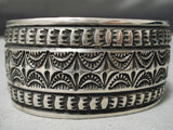 Important Stamp Genius Sterling Silver Wide Native American Navajo Bracelet Cuff-Nativo Arts