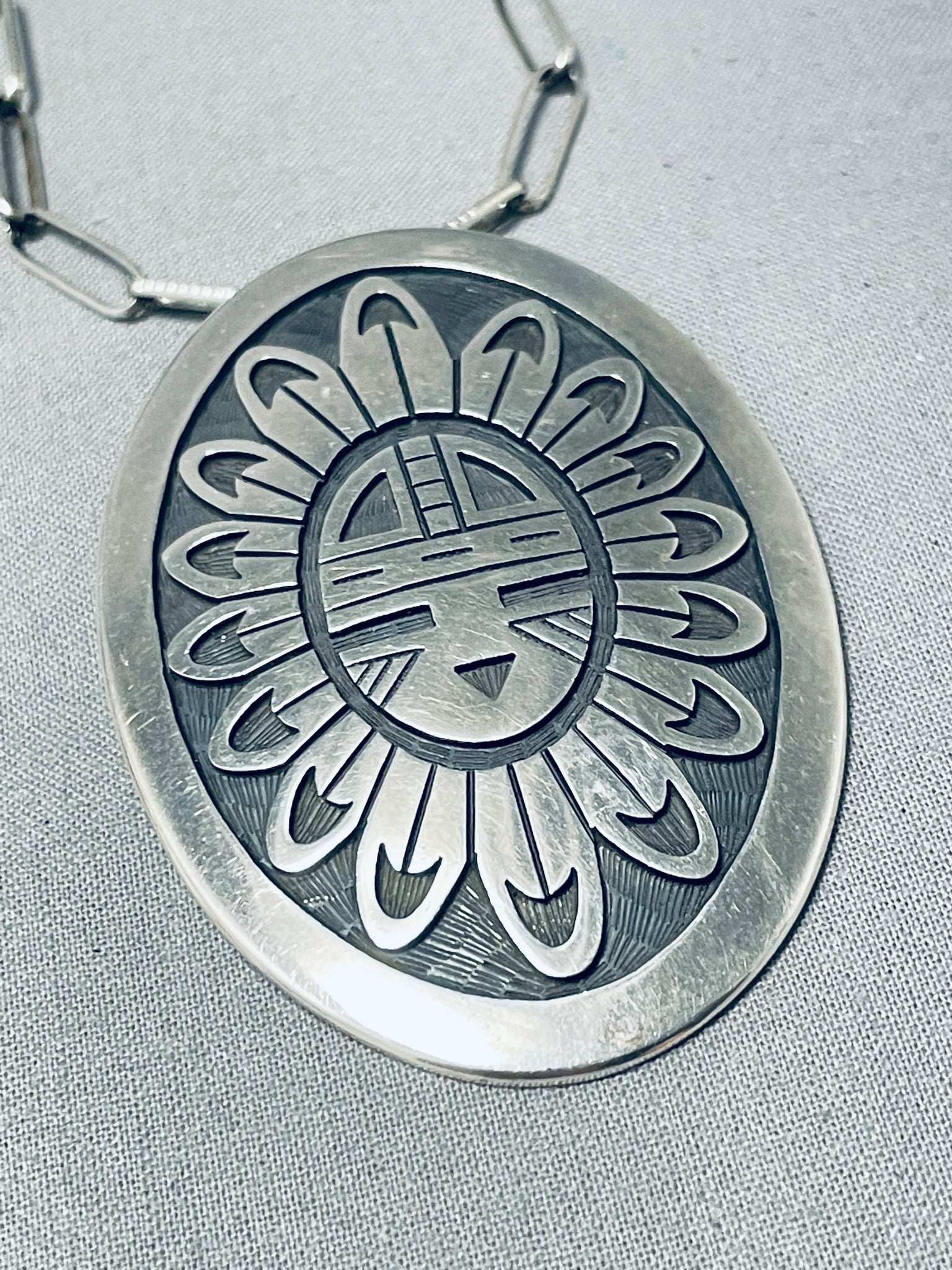 Incredible Vintage Native American Hopi Sterling Silver Necklace