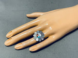 Glorious Vintage Native American Zuni Mother Of Pearl Inlay Sunface Sterling Silver Ring-Nativo Arts