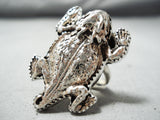 Detailed Huge Native American Navajo Sterling Silver Toad Ring-Nativo Arts