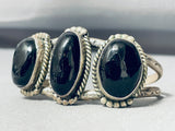 Sturdy Vintage Native American Navajo Domed Jet Sterling Silver Bracelet Cuff Old-Nativo Arts