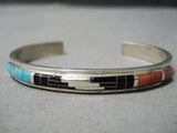 Important Inlay Master Native American Zuni Turquoise Coral Sterling Silver Inlay Bracelet-Nativo Arts