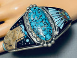 Extreme Detailed Vintage Native American Navajo Cosmic Sterling Silver Turquoise Bracelet-Nativo Arts