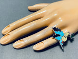 The Best Native American Zuni Turquoise Hummingbird Coral Sterling Silver Ring-Nativo Arts