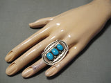 Huge Vintage Native American Navajo Blue Gem Turquoise Sterling Silver Ring-Nativo Arts