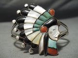 Important Detailed Vintage Native American Zuni Turquoise Sterling Silver Chief Bracelet-Nativo Arts