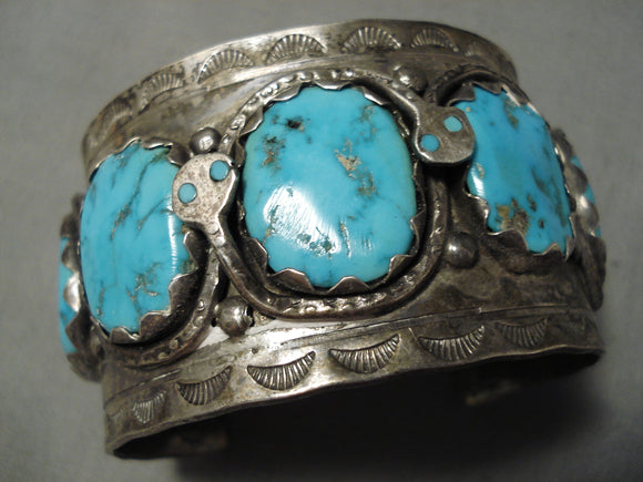 One Of Best Vintage Native American Zuni (d.) Effie Calavaza Turquoise Sterling Silver Bracelet-Nativo Arts