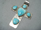 Beautiful Vintage Native American Navajo Turquoise Sterling Silver Cross Pendant Old-Nativo Arts