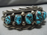 Native American Rugged Stunning Vintage Navajo Turquoise Deep Carved Sterling Silver Bracelet-Nativo Arts