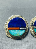 Important 14k Gold Vintage Native American Navajo Lyndon Tsosie Inlay Earrings-Nativo Arts