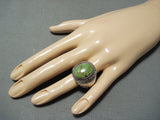 Signed Vintage Navajo Native American Gaspeite Sterling Silver Ring Old-Nativo Arts