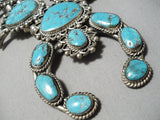 Chunky Huge Vintage Native American Navajo Turquoise Sterling Silver Squash Blossom Necklace-Nativo Arts