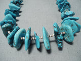 Gorgeous Vintage Native American Navajo Old Kingman Turquoise Sterling Silver Necklace Old-Nativo Arts