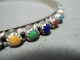 Colorful Native American Navajo Turquoise Coral Sterling Silver Bangle Bracelet-Nativo Arts