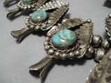 Huge Vintage Native American Navajo Royston Turquoise Sterling Silver Squash Blossom Necklace-Nativo Arts