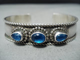 Eyecatching Vintage Navajo Native American Blue Topaz Sterling Silver Bracelet-Nativo Arts
