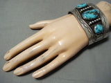 Signed Huge Vintage Native American Navajo Bisbee Turquoise Sterling Silver Bracelet-Nativo Arts