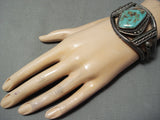 Heavy Royston Turquoise Vintage Native American Navajo Sterling Silver Bracelet-Nativo Arts