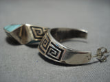 Important!! Native American Navajo Lonn Parker Green Turquoise Inlay Sterling Silver Earrings-Nativo Arts