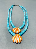 Native American Captivating Vintage Santo Domingo Kingman Turquoise Shell Necklace-Nativo Arts