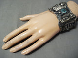 Detailed Huge Native American Navajo Butterfly Turquoise Sterling Silver Bracelet-Nativo Arts