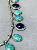 Excellent Vintage Native American Navajo Royston Turquoise & Black Onyx Sterling Silver Necklace-Nativo Arts