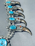Huge Authentic Bear Southwest Turquoise Sterling Silver Squash Blossom Necklace-Nativo Arts