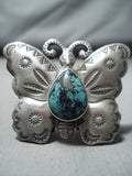 Beautiful San Felipe Pilot Mountain Turquoise Sterling Silver Butterfly Ring-Nativo Arts