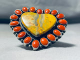 Gorgeous Native American Navajo Honeybee Coral Sterling Silver Huge Heart Ring-Nativo Arts
