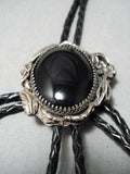 Astounding Vintage Navajo Domed Onyx Sterling Silver Native American Bolo Tie-Nativo Arts
