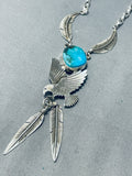 Soaring Eagle Vintage Native American Navajo Turquoise Sterling Silver Necklace-Nativo Arts