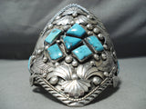 Ted Joe Massive Vintage Native American Navajo Turquoise Sterling Silver Leaf Bracelet-Nativo Arts