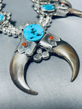 Huge Authentic Bear Southwest Turquoise Sterling Silver Squash Blossom Necklace-Nativo Arts