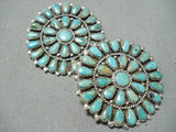Huge Native American Navajo Green Turquoise Sterling Silver Earrings-Nativo Arts