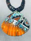 Native American Astounding Santo Domingo Turquoise Sterling Silver Shell Necklace-Nativo Arts